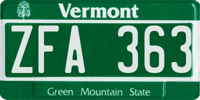 VT license plate ZFA363