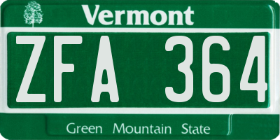 VT license plate ZFA364