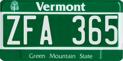VT license plate ZFA365