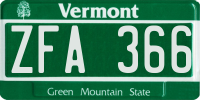 VT license plate ZFA366