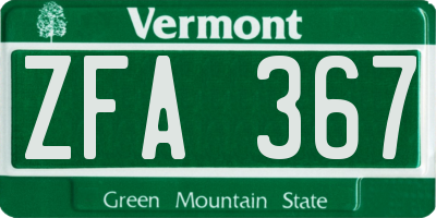 VT license plate ZFA367