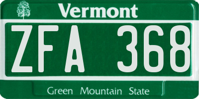VT license plate ZFA368