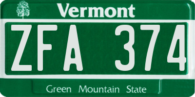 VT license plate ZFA374
