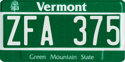 VT license plate ZFA375