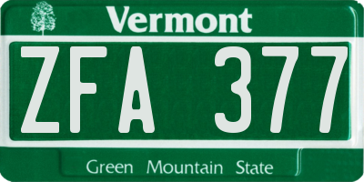VT license plate ZFA377