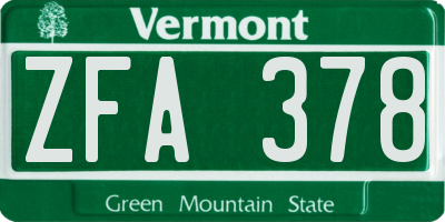VT license plate ZFA378