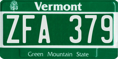 VT license plate ZFA379