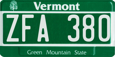 VT license plate ZFA380