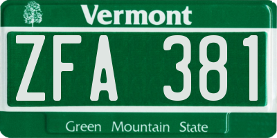 VT license plate ZFA381