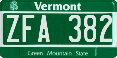 VT license plate ZFA382