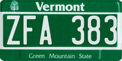 VT license plate ZFA383