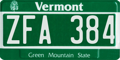 VT license plate ZFA384