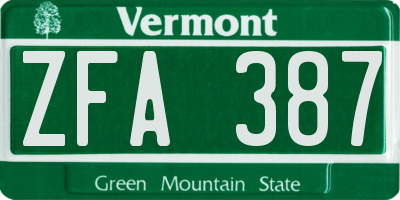 VT license plate ZFA387