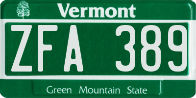 VT license plate ZFA389