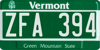VT license plate ZFA394