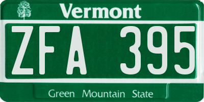 VT license plate ZFA395