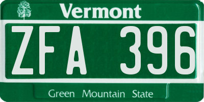 VT license plate ZFA396