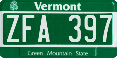 VT license plate ZFA397