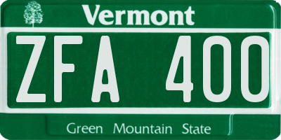 VT license plate ZFA400