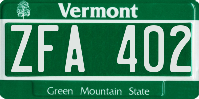 VT license plate ZFA402