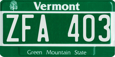 VT license plate ZFA403