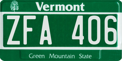 VT license plate ZFA406