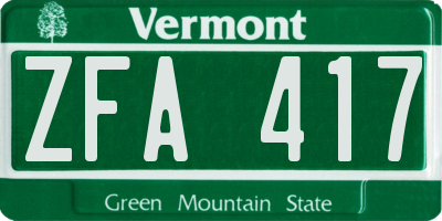 VT license plate ZFA417