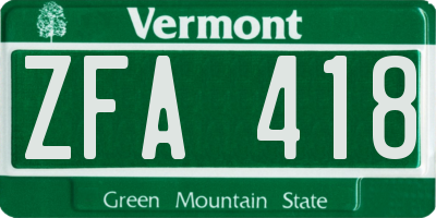 VT license plate ZFA418