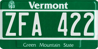 VT license plate ZFA422
