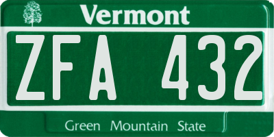 VT license plate ZFA432