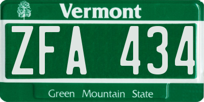 VT license plate ZFA434