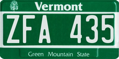 VT license plate ZFA435