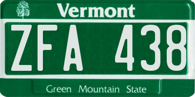 VT license plate ZFA438