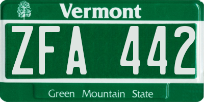 VT license plate ZFA442