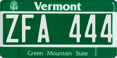 VT license plate ZFA444