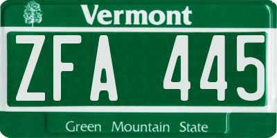 VT license plate ZFA445