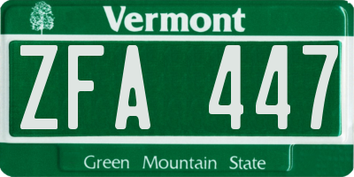 VT license plate ZFA447