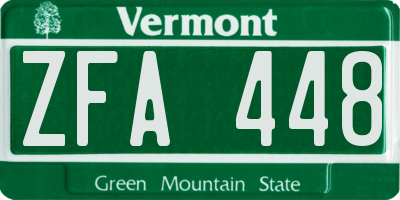 VT license plate ZFA448