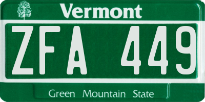 VT license plate ZFA449