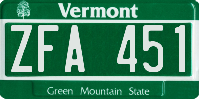 VT license plate ZFA451