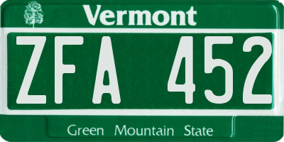 VT license plate ZFA452