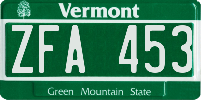 VT license plate ZFA453