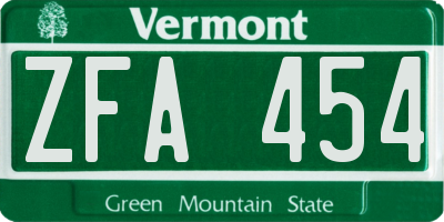 VT license plate ZFA454