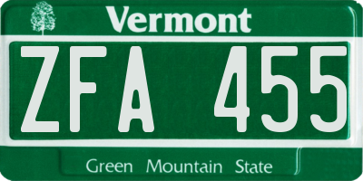 VT license plate ZFA455