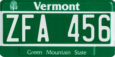VT license plate ZFA456