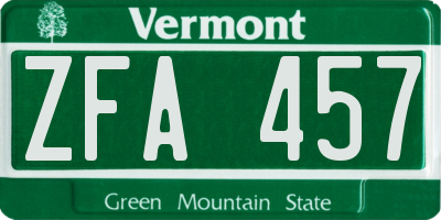 VT license plate ZFA457