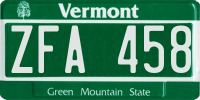 VT license plate ZFA458