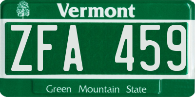VT license plate ZFA459