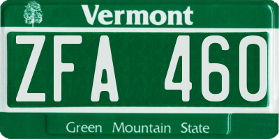 VT license plate ZFA460