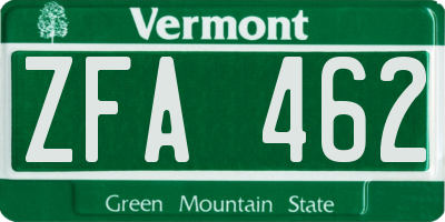 VT license plate ZFA462